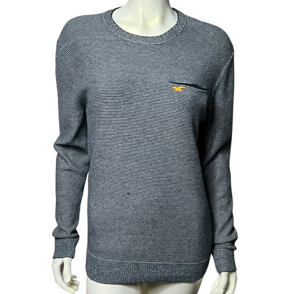 Hollister Striped Crew Neck Sweater Navy White Chest Pocket Medium Men's Casual - Picture 6 of 8